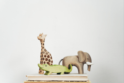 Wooden giraffe, crocodile and elephant