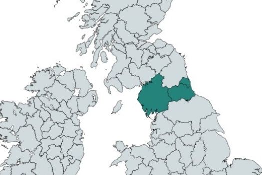 Map of England highlighting Adopt Coast to Coast areas of Cumbria, Durham and Sunderland