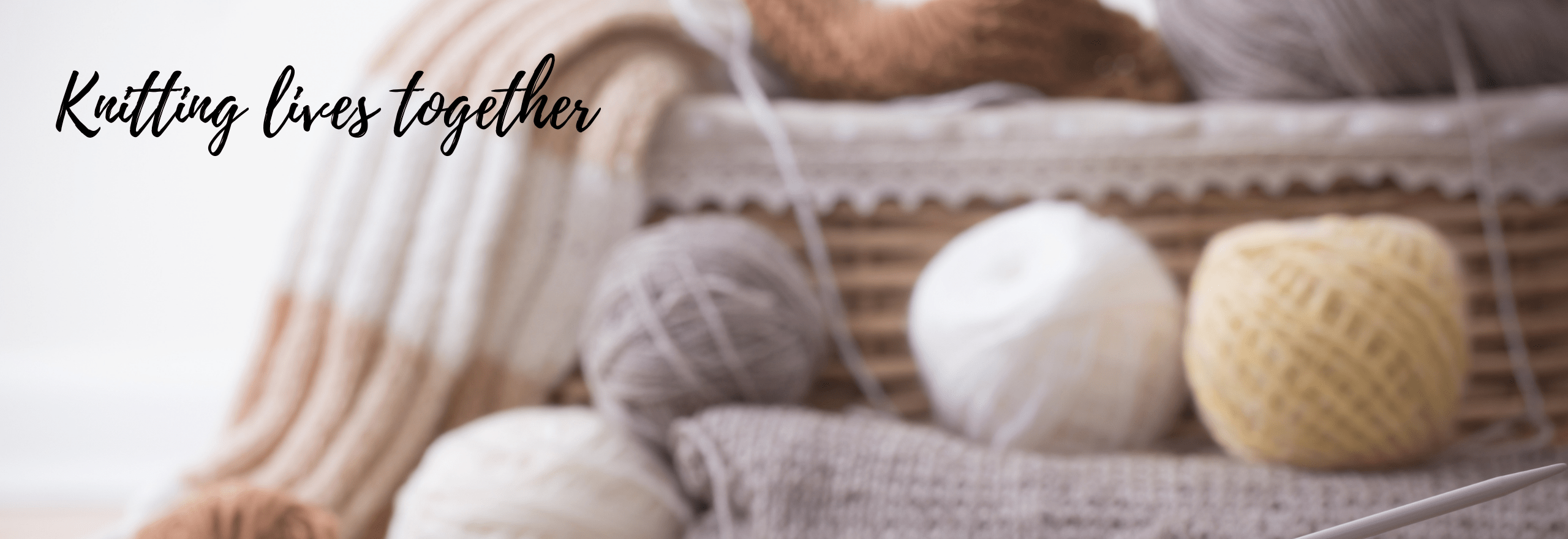 Knitting Lives Together blog header with balls of wool in background