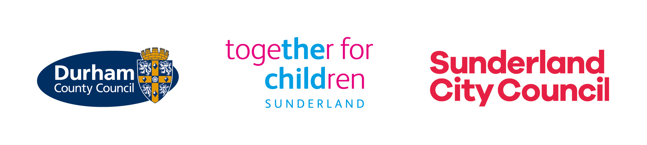 Durham County Council,  Together for Children Sunderland and Sunderland City Council logos